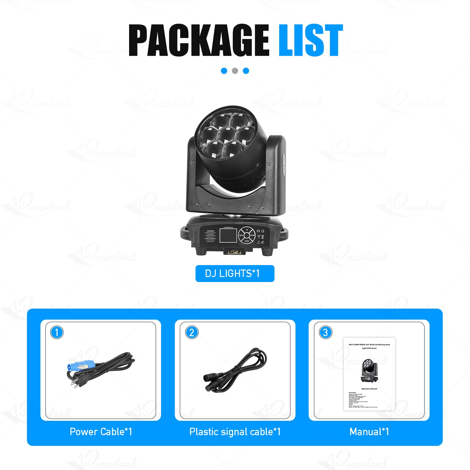 Dreamland Mini lampes DJ à tête mobile 7 x 40 W RGBW 4 en 1 - Faisceau zoom - Effet d'éclairage de scène avec son DMX - Contrôle automatique - Pour fêtes, club, concert, mariage, discothèque, Noël
