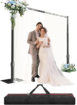 Pipe and Drape Backdrop Stand Heavy Duty 12x10ft -Black | Adjustable Back Drop Stand, Metal Background Frame with Space-saving Flat Base for Photography Wedding Parties Events