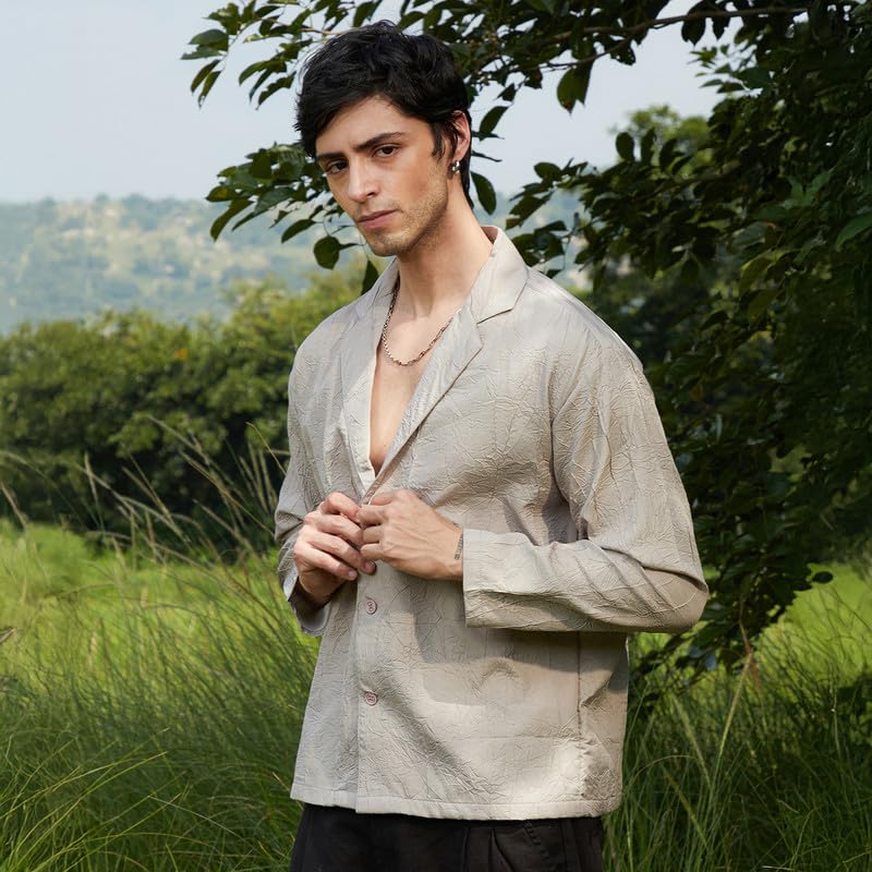 Image of CAHOOT Men's Oversized Shirt Casual Wear | Lapel Collar | Long Sleeve | Button Closure | Oversized Shirt Crafted with Comfort Fit for Everyday Wear