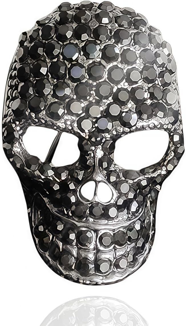 Punk Skull Brooches Black Gothic Skull Pin For Womem Sparkling Rhinestone Skeleton Pins Halloween Jewelry Gift