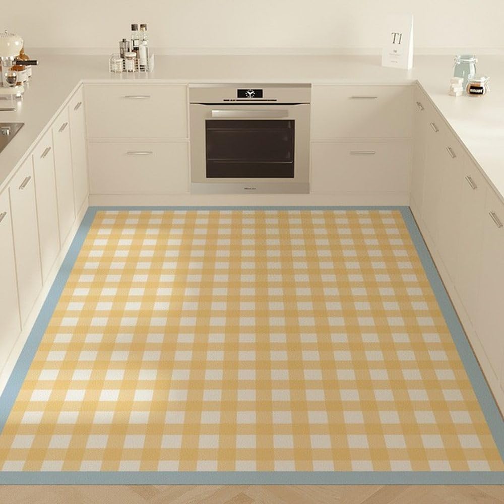 Tapis de cuisine à carreaux tapis de sol vert clair découpable 90x200