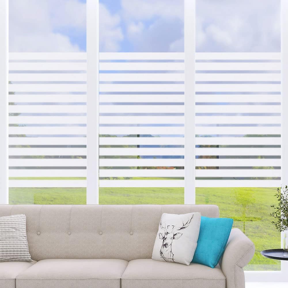 2/4 Stripe Frosted Window Film, Privacy Glass Window Sticker, Vinyl Decorative Window Decals, UV Protection Static Clings No-Glue Removable Window Film for Home Office Meeting Room(23.6 x 78.7 inch)