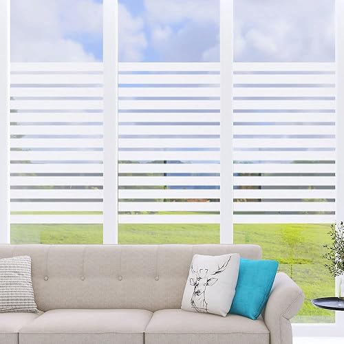 Miniatura 10 de Película de ventana a rayas de 24, película de privacidad esmerilada para ventana, calcomanías decorativas de vinilo para ventana, adhesivos