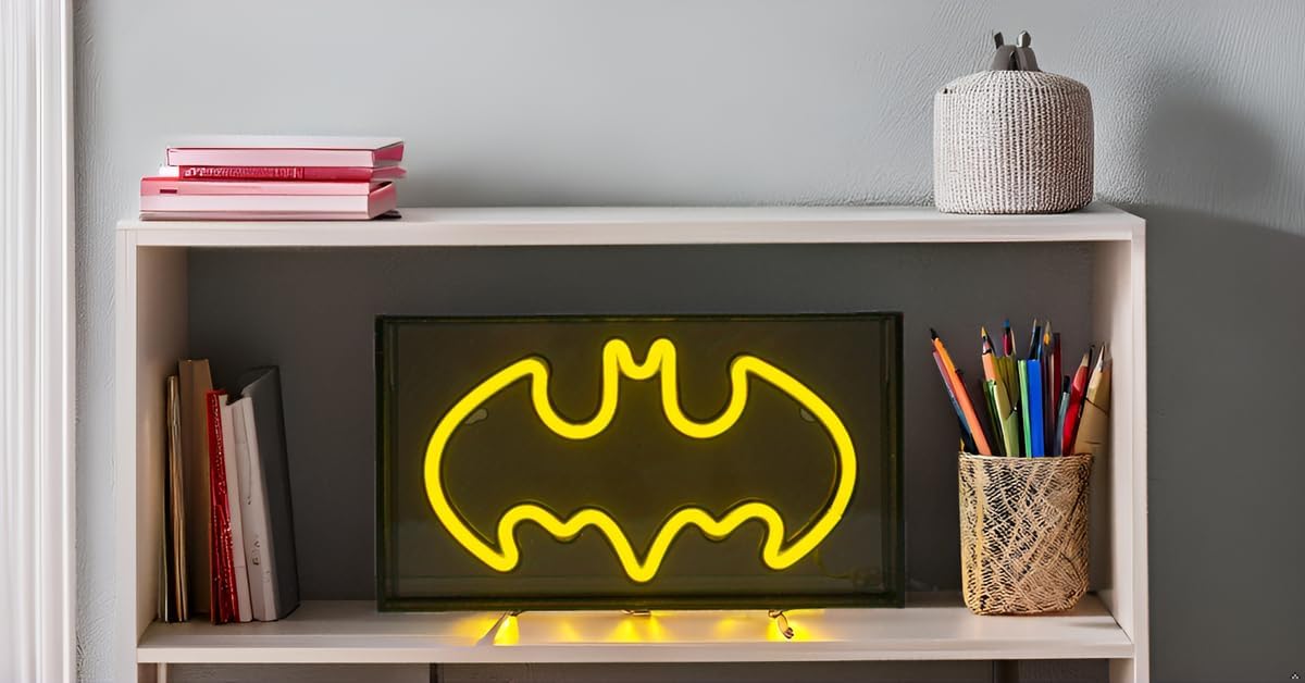 DC Comics Batman Logo Acrylic Light Up Neon Sign for Wall or Table, 9"W x 5"H x 1.8"D