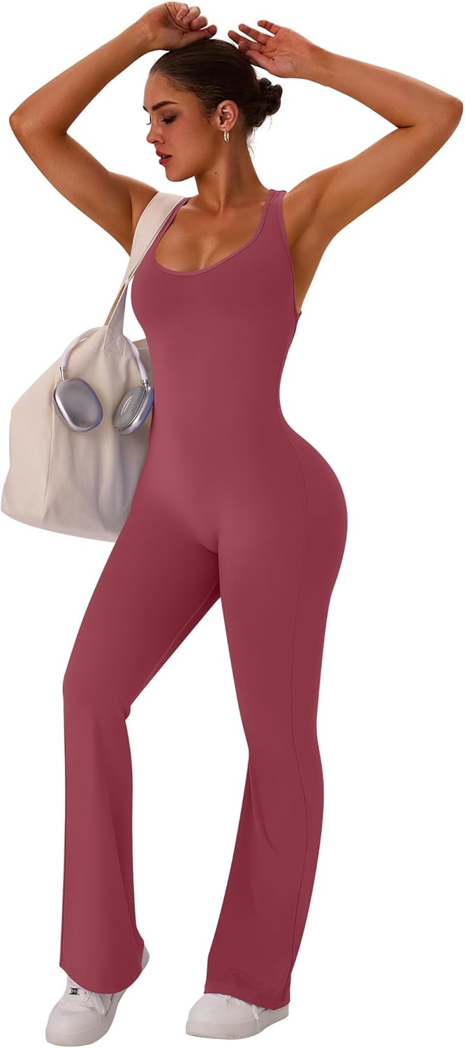 TDIFFUN Flare Workout Jumpsuits for Women One Piece Sleeveless Scrunch Butt Lifting Gym Bodysuit Sexy Backless Yoga Outfits - Image 4