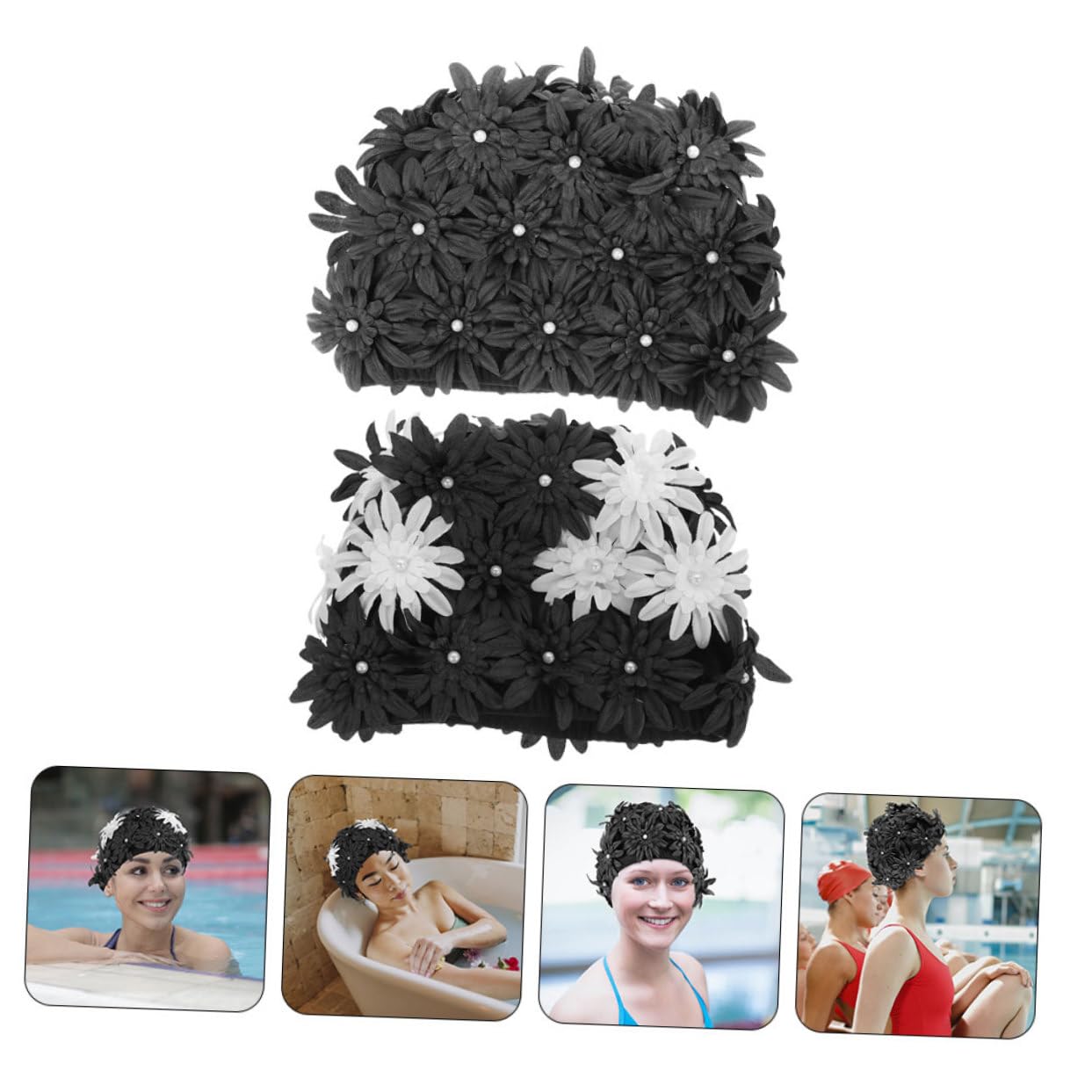 HANABASS 2piezas Gorros De Natación con Flores para Mujer Gorros De Piscina Elásticos Resistentes Al Desgaste para Fiestas