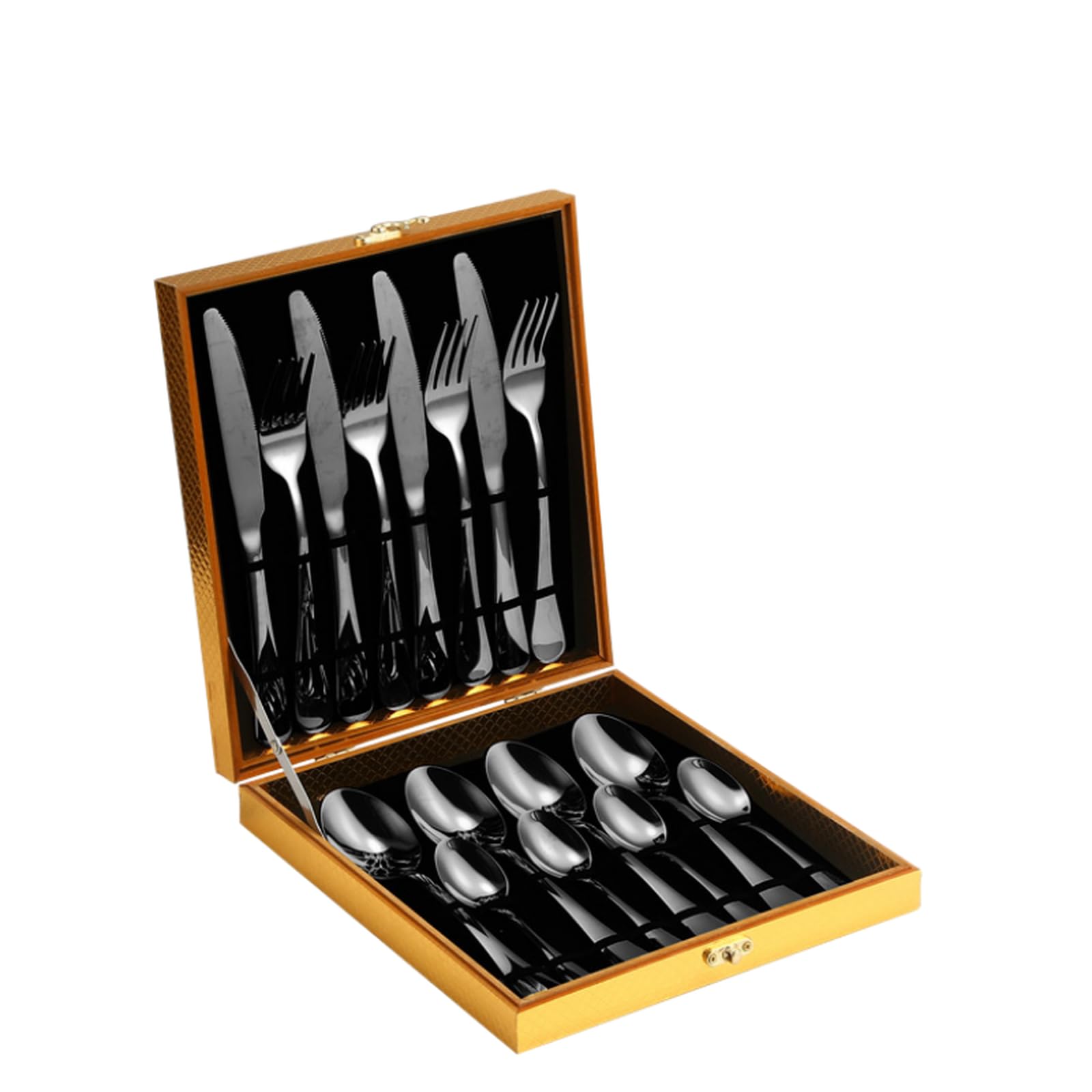 Coffret cadeau de couverts haut de gamme en bois avec set inox poli