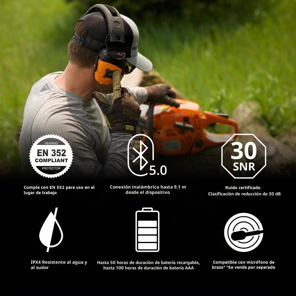 ISOtunes Link 2.0 Orejeras Bluetooth: protección auditiva inalámbrica Mejorada Que Cumple con EN352 con 50 Horas de duración de la batería y reducción de Ruido de 25 dB