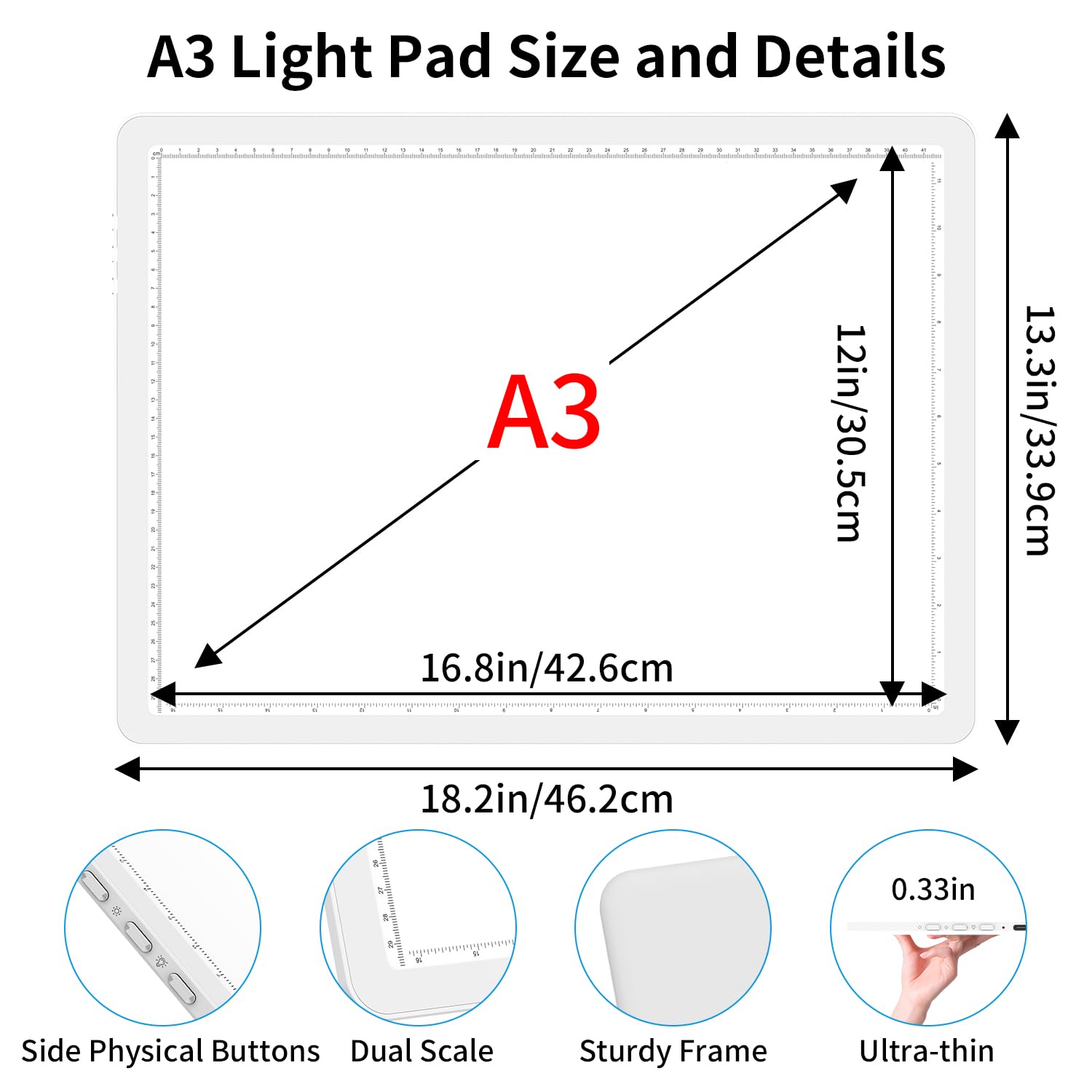 Rechargeable A3 16.73"x13.5"  Light Pad For Diamond Painting Tracing Light Box With Stand Clip Magnet 3 Colors And 6 Levels Of Brightness Light Board For Artists Drawing Sketching Animation Tracing