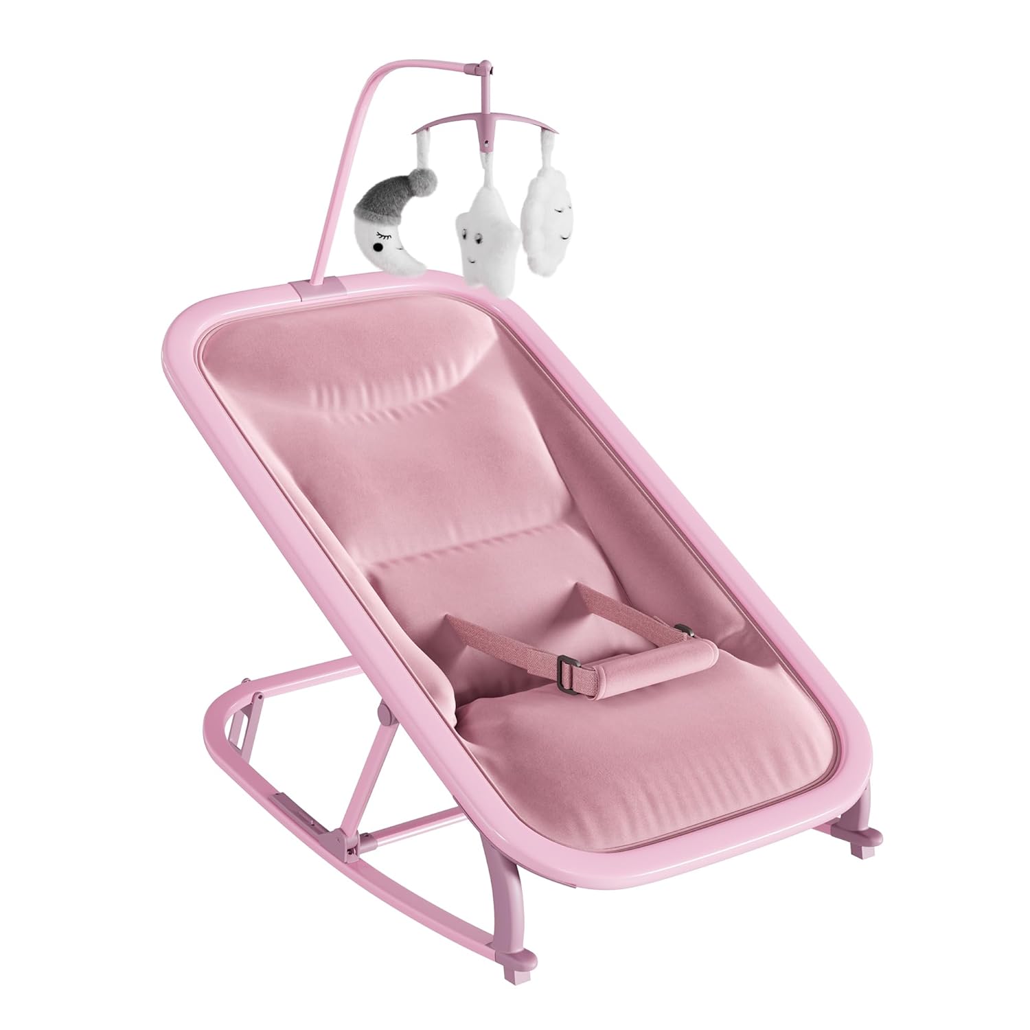 2-in-1 Baby Bouncer & Rocker Seat, 3-Position Reclining, Portable & Foldable Design, Machine-Washable Seat Pad, Lightweight Aluminum Frame, for Newborns & Infants 0-12 Months, Pink