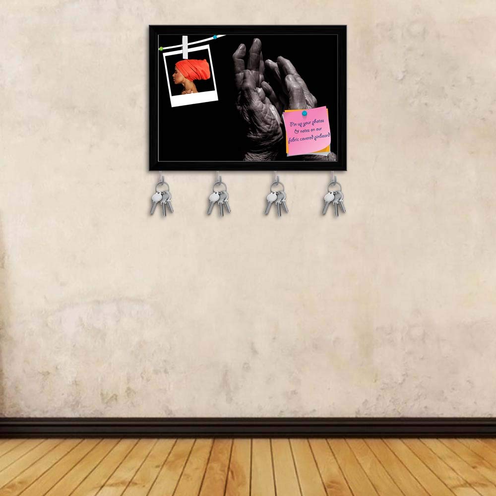 ArtzFolio Older Lady's Hands Bulletin Notice Pin Board | Vision Soft Board | Inbuilt Key Holder Hooks | Black Frame 16.6 x 12 inch (42 x 30 cms)