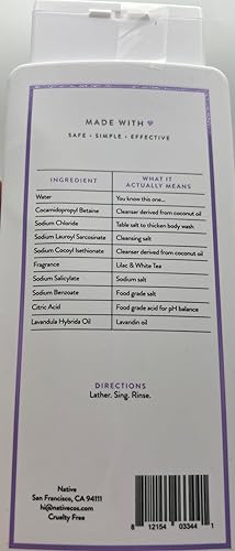 Miniatura 8 de Native Body Wash Natural Body Wash para mujeres y hombres sin sulfatos sin parabenos sin tinte con ingredientes limpios derivados naturalmente que