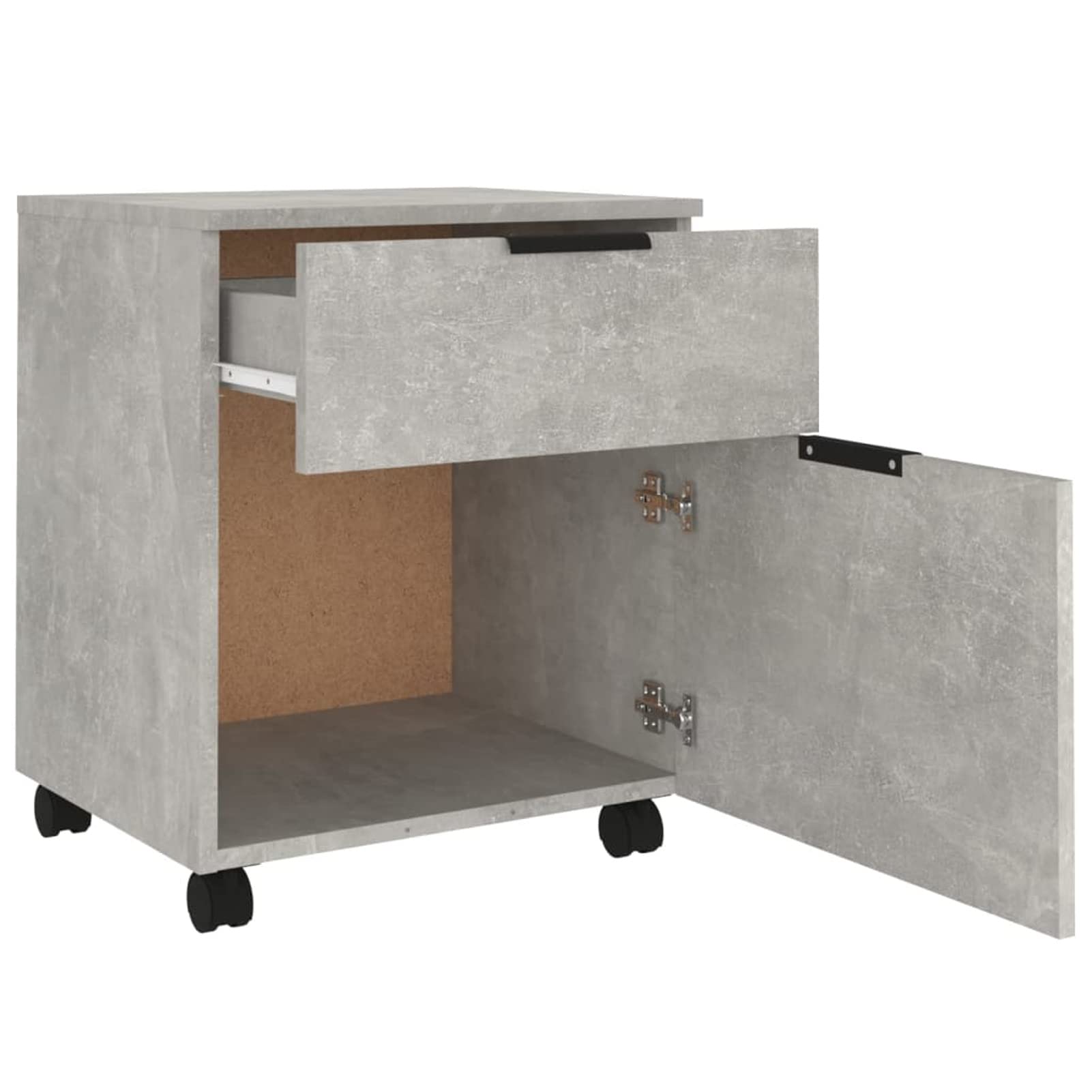 Schedario con Ruote Grigio Cemento 45x38x54cm Legno Multistrato,Cassettiera, Mobiletto da Ufficio con Serratura,Regolabile per Cartelle Sospese, Superficie Testurizzata, per Ufficio, Studio