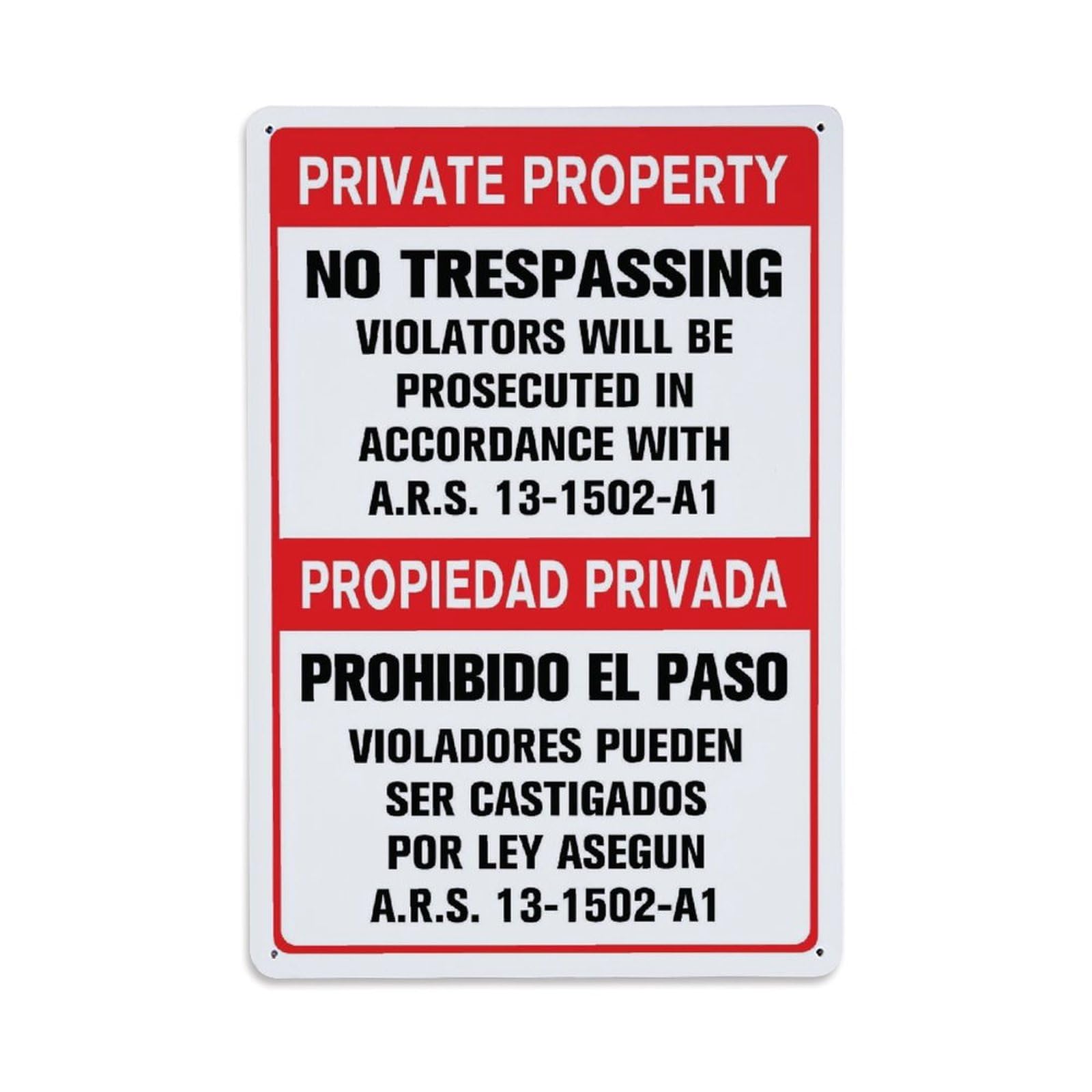 Bilingual Private Property No Trespassing Warning Plaque Vintage Aluminium Metal Sign, Retro Wall Decor for Home, Bar, Garage & Farmhouse 30x20cm