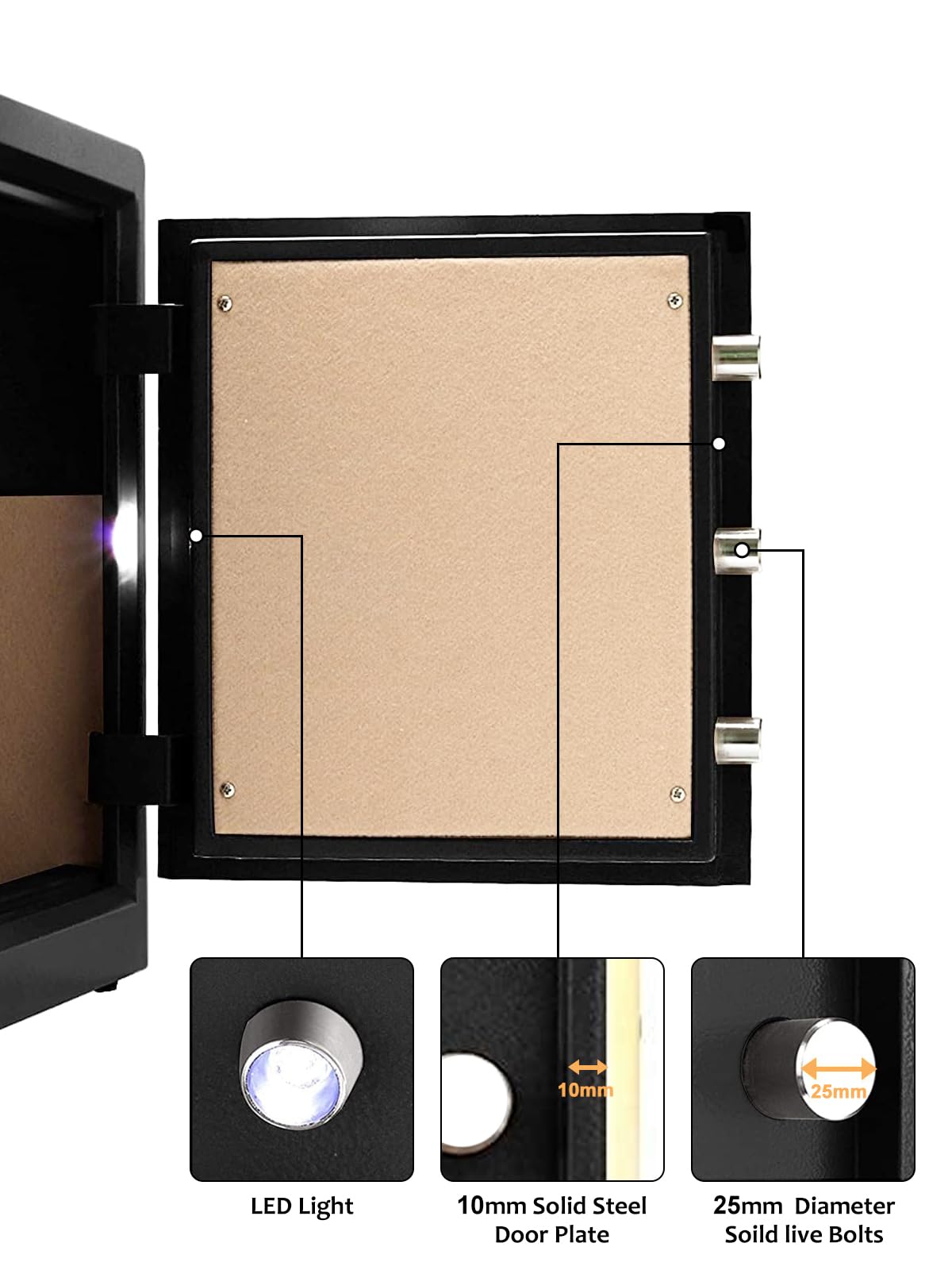 TIGERKING 5.9 Cu.ft Large Heavy Duty Safe Box, Big Home Security with Double Safety Key Lock, Adjustable Shelves, Anti-Theft Alarm System, Removable Wheels, Ideal for Home Office, Black: TIGERKING Safe Box,1.5 Cubic Feet Big Home Safes with Digital Lock for Home and Office