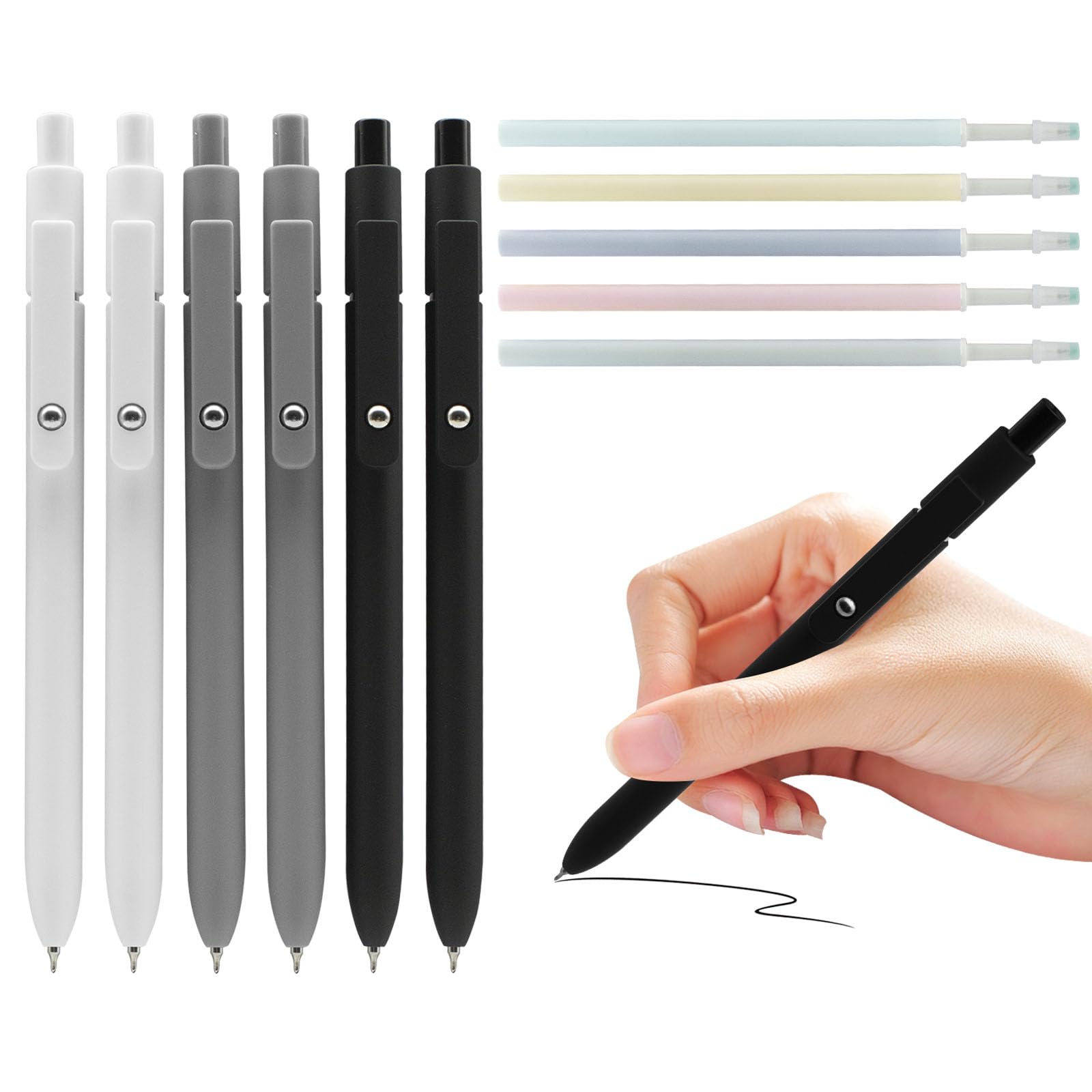 Laysthenic 6 pcs Gel Pens 0.5mm Black Ink Pens Fine Point Cute Quick Dry Metal Clip Retractable Smooth Writing Pen School Office Supplies for Women & Men(2 black + 2 gray + 2 write)