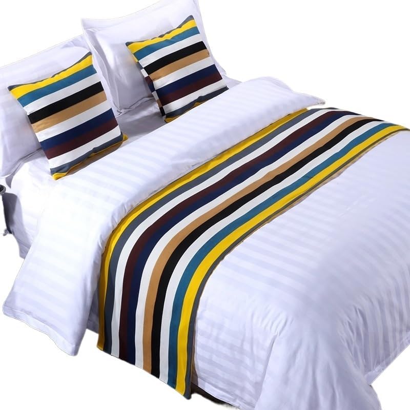Striped Pattern Bed Flag Luxury Multicolour Bed Runner Throw for Hotel Home Bedding Decoration Bed Tail Towel(B,50x240cm 1pcs)