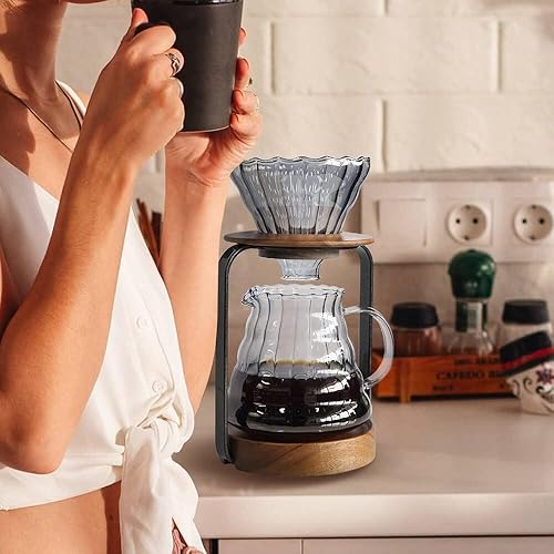 Miniatura 2 de SOTECH Pour Over Coffee Station - Soporte para gotero, filtro de café, soporte para filtro de madera, servidor de vidrio con filtros de café de