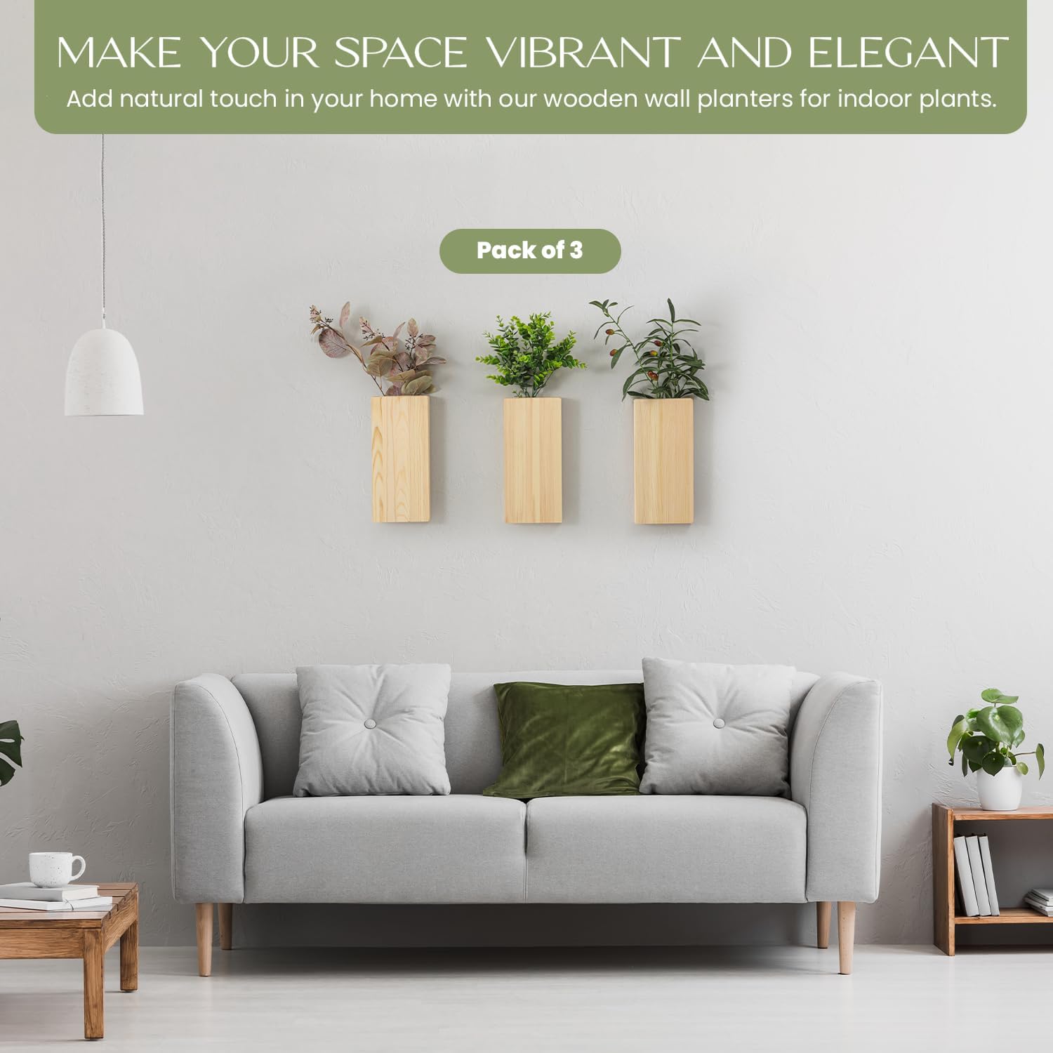 Pine Wood Wall Mount Planters - Set of 3, Modern Wall Vases for Flowers, Perfect for Bedroom, Bathroom, and Living Room Decor, Wall Flower Pots for Dried Floral Decorations