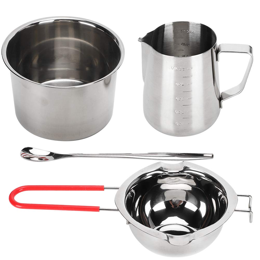 Double Boiler Pot Set, Chocolate Melting Pot Candle Wax Melting Pot Candle Pouring Pitcher Stainless Steel Candle Making Pot and Spoon