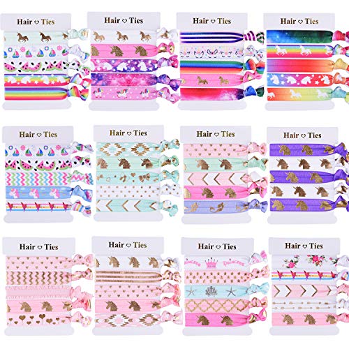 SIQUK 60 Pieces Unicorn Hair Ties Colorful Hair Elastics Ponytail Holder Hair Bands for Girls