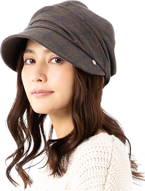 Amazon ルーアンドシー 帽子 レディース Awシェリルキャスケット 大きいサイズ つば長 つば広 キャスケット 紫外線カット Uvカットつば付き ニット ゆったりサイズ 防寒 静電気防止 Xl チェックブラウン キャスケット ハンチング帽 通販