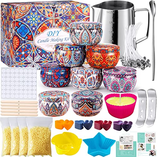 ZPQAODI Kit de Fabrication de Bougies, DIY Kit Bougie pour des Débutants, Coffret Cadeau DIY, Cire de soja,550ml tasse,8 les boîtes à Bougies,50 mèches de Bougie,Pot de Fabrication, 56 Autocollants