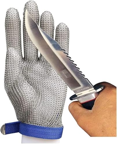 Gants anti-coupure Gants résistants aux coupures en acier inoxydable, gants de protection à 9 niveaux for chaîne de sécurité, for cuisine/salle à manger/jardinage/sculpture sur bois(1pcs/xxl)
