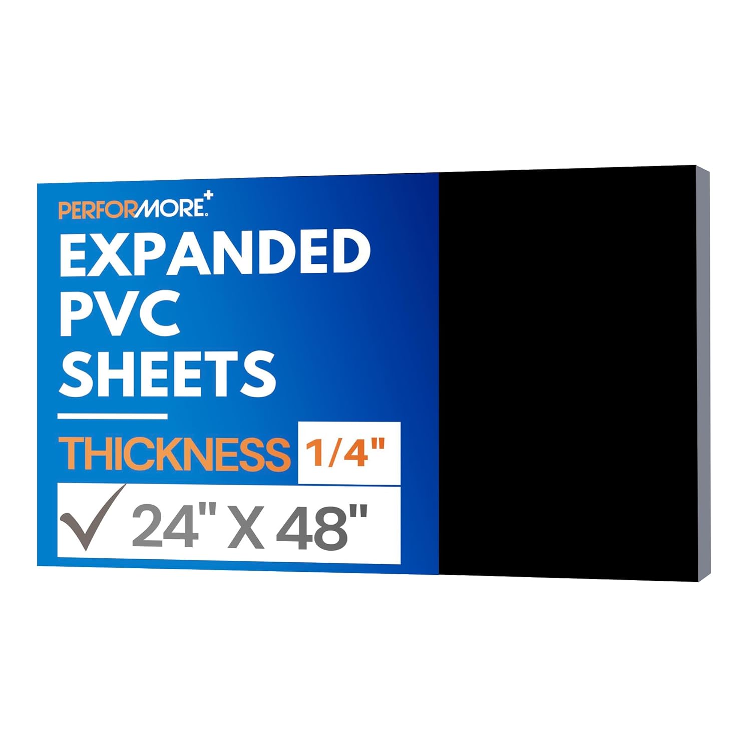 Performore Expanded PVC Foam Sheet Board - 6mm 1/4" Thick, 24x48" Black Rigid Foam for Signage, Displays & Printing