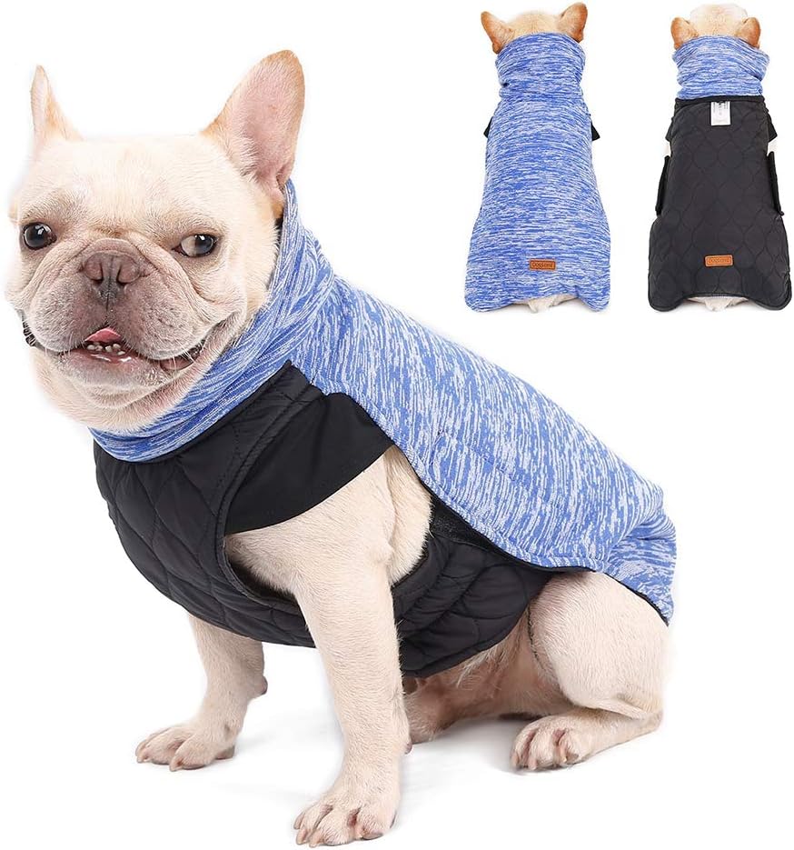 Petneces Dog Winter Coat Pet Warm Reversible Jacket Soft Resilience Turtleneck Vest (Size XL(Back:21" Chest:26"), Blue)
