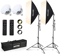Skytex 2-Pack 20x28in Softbox Lighting Kit, 85W Dimmable 2700-6400K LED Bulbs, Remote Control, Adjustable Stands for Photo Video Studio