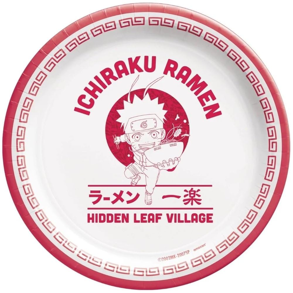 amscan Platos de papel redondos Naruto blancos y rojos (7 pulgadas), paquete de 8 – Vajilla de fiesta vibrante para cumpleaños, celebraciones y eventos