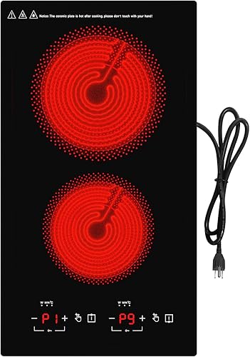 Estufa eléctrica de 2 quemadores de 2100 W, 110 V-120 V, estufa eléctrica de 12 pulgadas, encimera y placa de cocina integrada, 20 temperaturas y 9