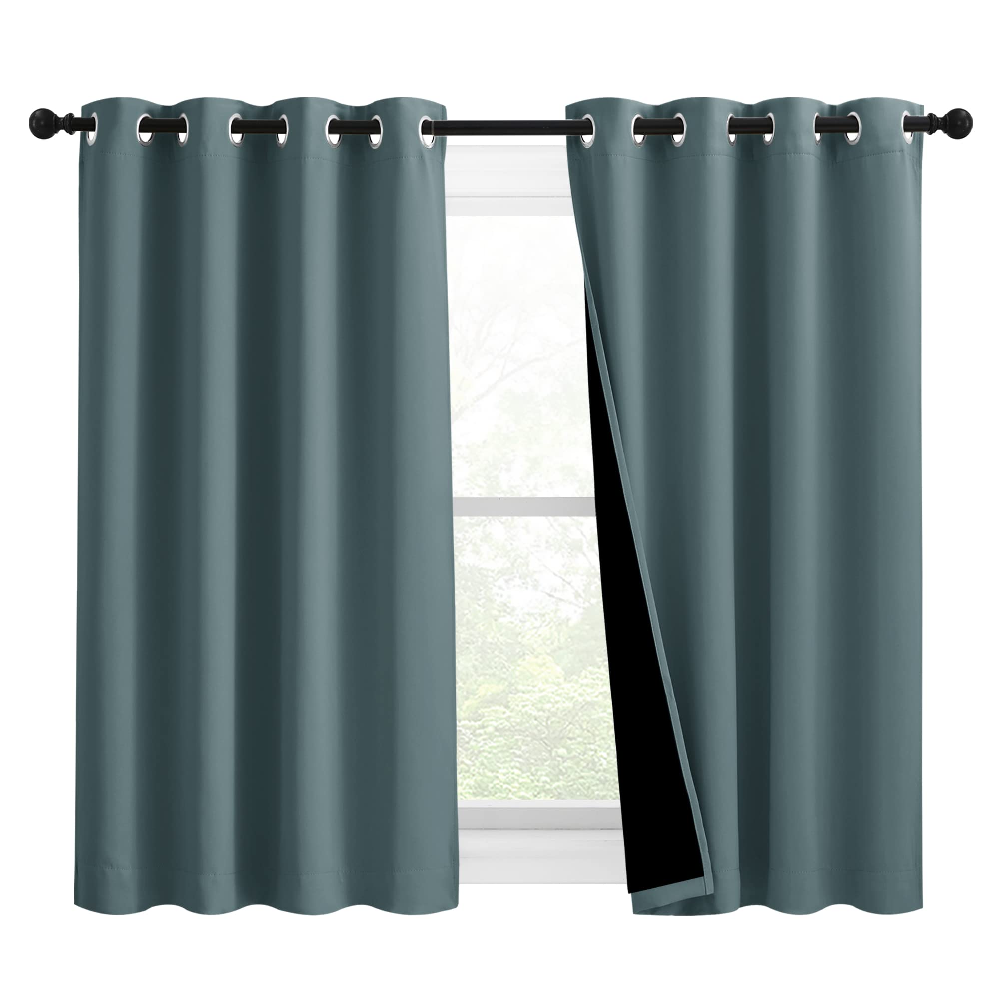 NICETOWN 100% Blackout Curtains 54 inches Long, Double-Deck Completely Blackout Window Treatment Thermal Insulated Lined Drapes for Small Window (Greyish Blue, 1 Pair, 46 inches Width Each Panel)