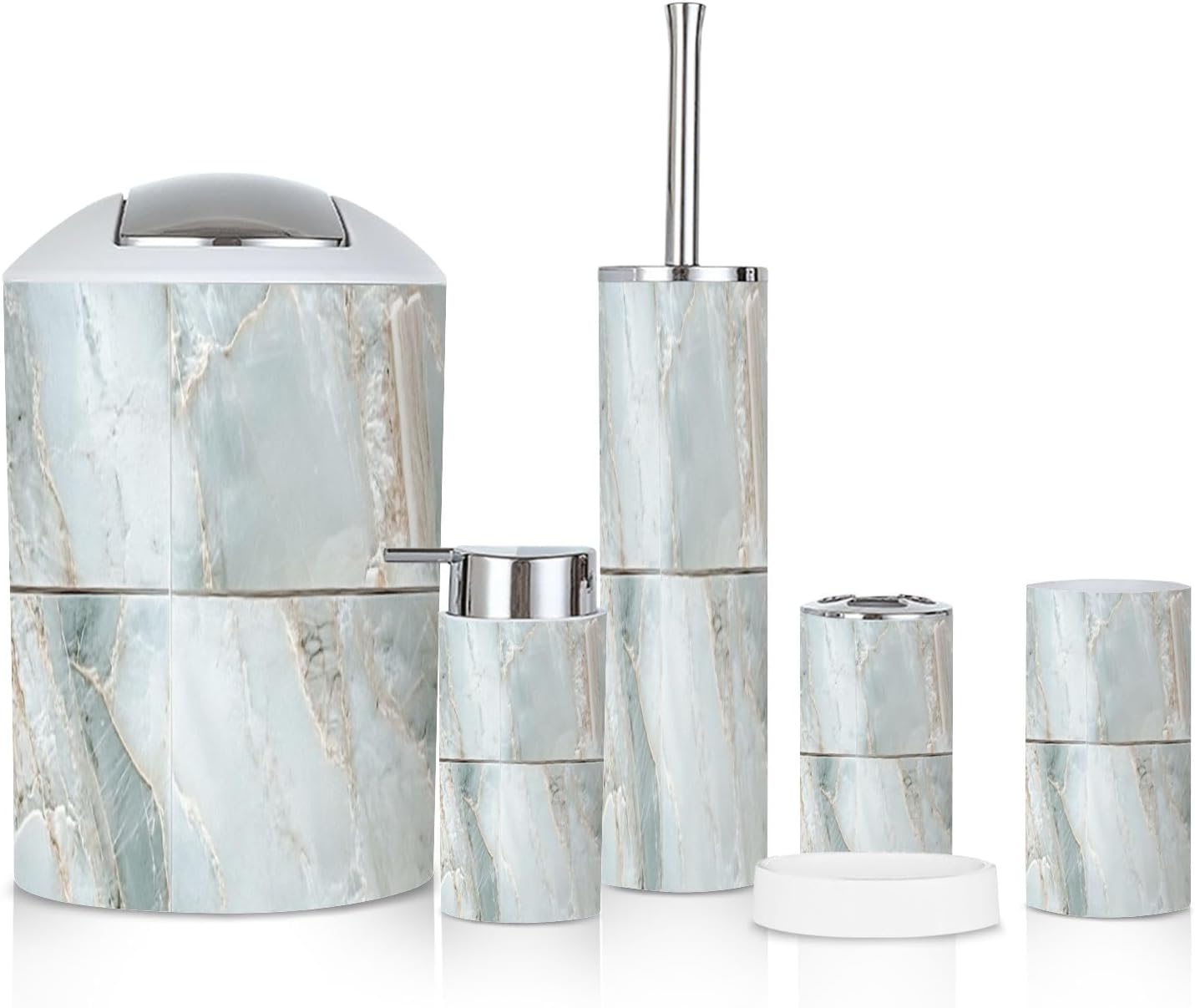 6 Piece Bathroom Accessories Set Polished Marble Tone