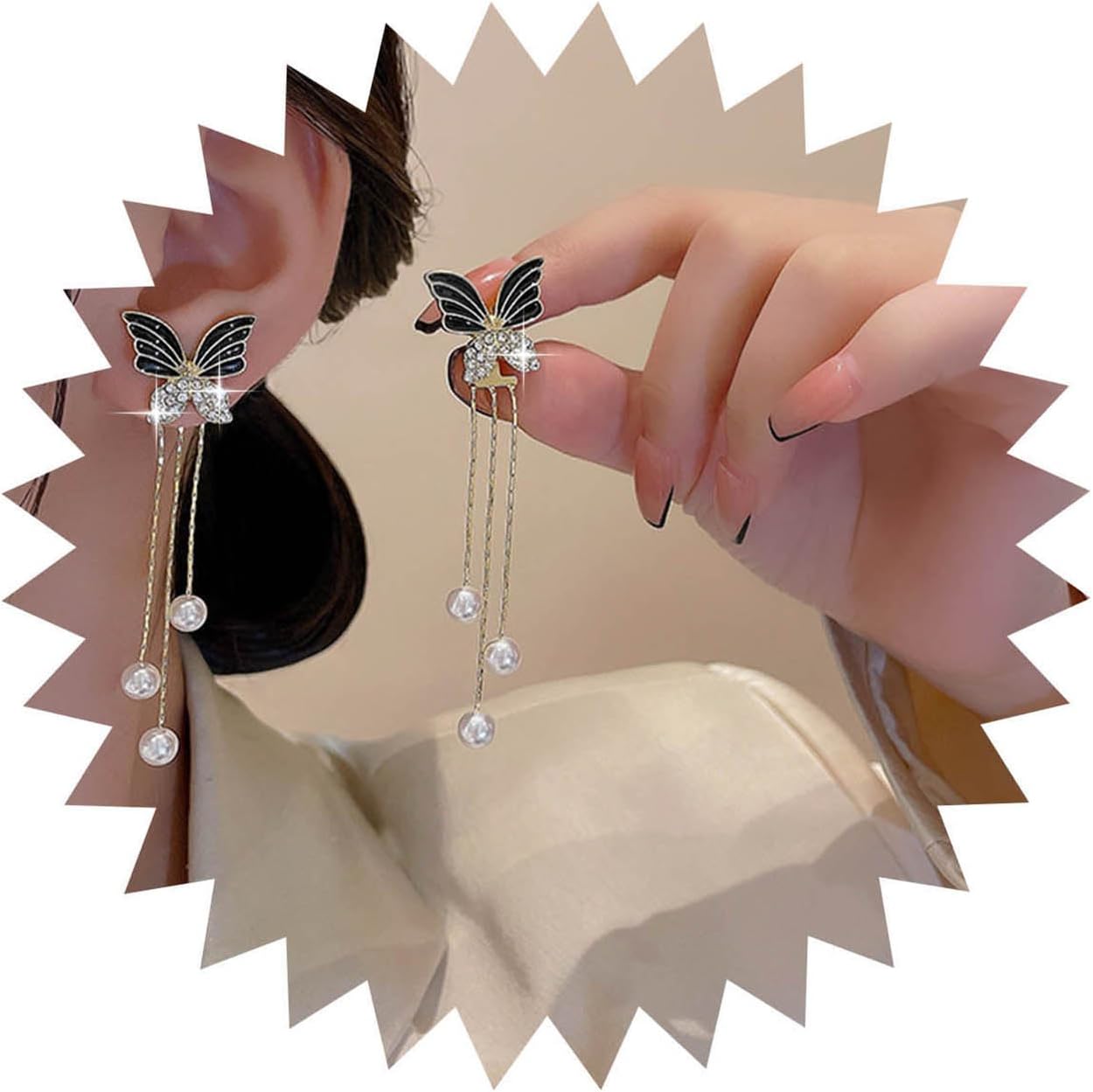 Vintage Crystal Butterfly Ear Jacket Earrings Rhinestone Butterfly Earrings Long Pearl Drop Earrings Cz Long Pearl Chandelier Earrings Jewelry for Women
