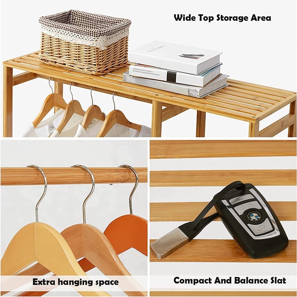 Amazon｜ハンガーラック 竹製 キャスター付 ワードローブ クローゼット