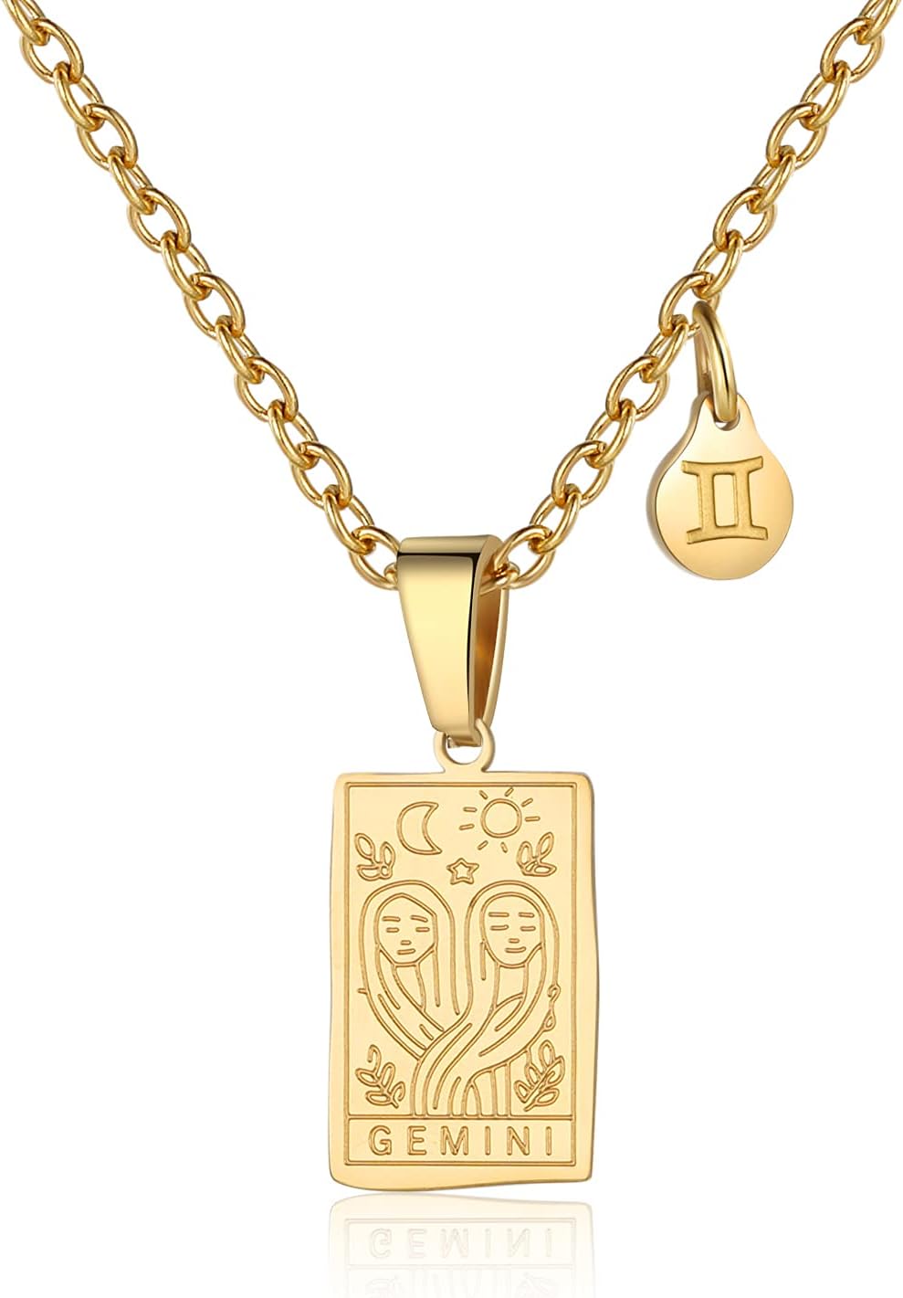 Zodiac Sign Necklace for Women Constellation Tarot Card Pendant Double Sided Gold Stainless Steel Waterproof NonTarnish Friendship Jewelry Gift