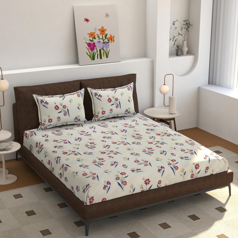 Image of Florida Maroon Floral Polycotton Double Bed AC Comforter with 1 Bedsheet & 2 Pillow Covers | Reversible 4 Pc Bedding Set