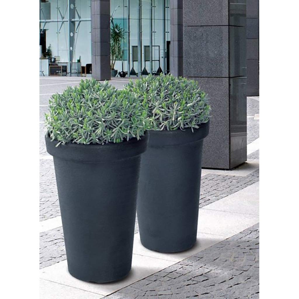 Kreher Set 2 Stück XXL Flower Tower mit herausnehmbarem Einsatz. Aus robustem Kunststoff in Anthrazit. Massive Ausführung. Maße Ø 48 x 74 cm Höhe. Toll für Bäumchen, Rosen und Gräser.
