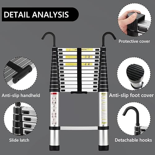 STANEW Scala Telescopica in Alluminio 3,8 M/ 12,47FT con 2 Ganci Rimovibili - 3