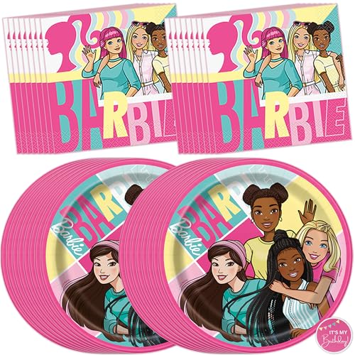 Barbie Plates and Napkins for 16 Guests | Barbie Birthday Decorations | Officially Licensed