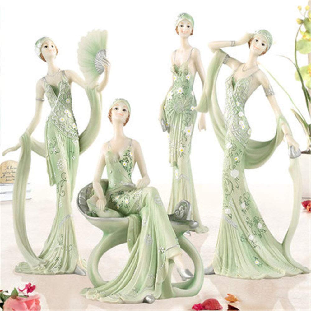 OIFMKC Sculpture Senhora Dress Beauty Girl Figures Statue Creative Craftwork Living Room Decoration Wedding Gift,Green