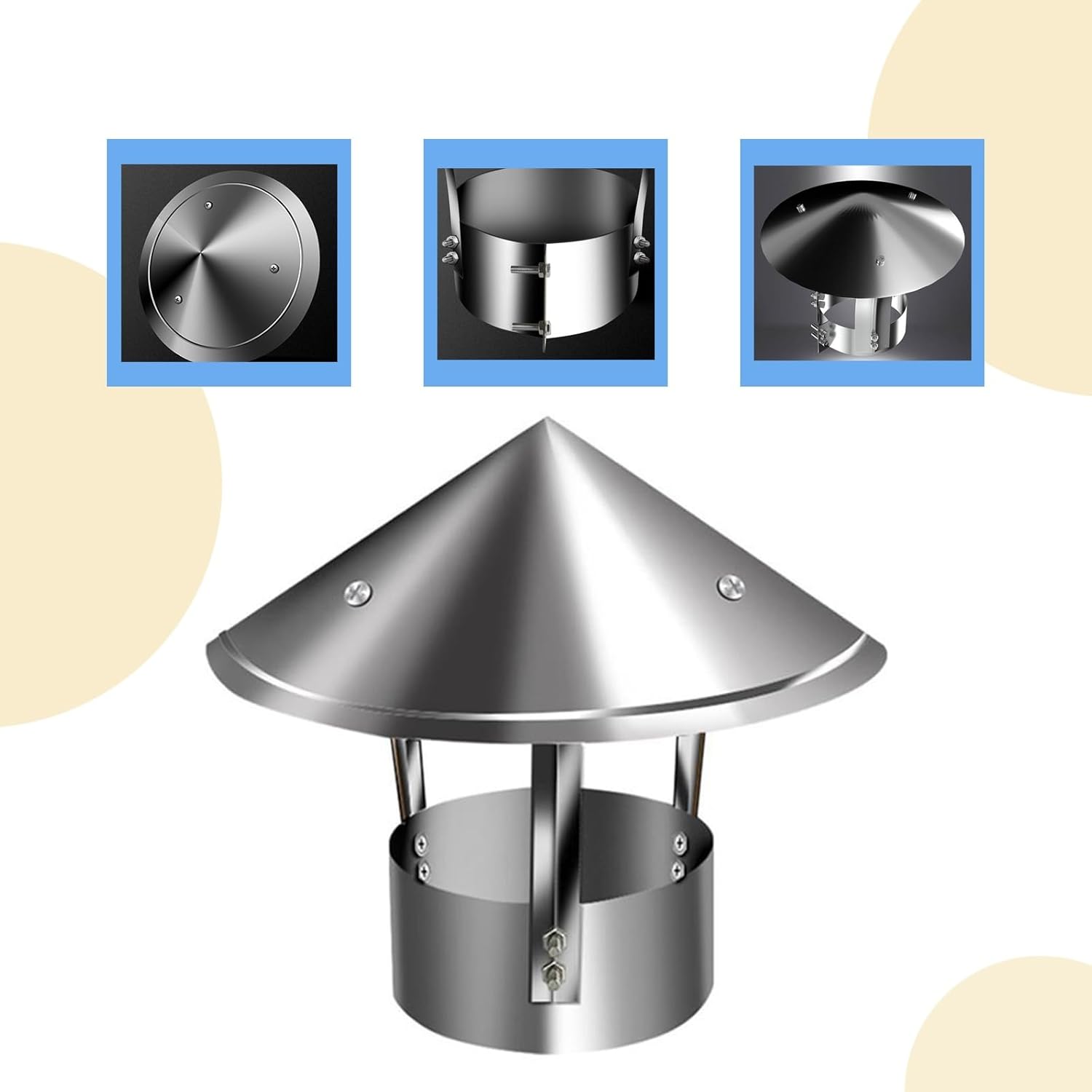 Cone Top Chimney Cap,Round Chimney Cap,Stainless Steel Cone Cap,Fireplace Exhaust Cap,Chimney Caps for Outside,Chimney rain Cap,Wear-Resistant and Sturdy, Rainproof(120mm/4.72in)