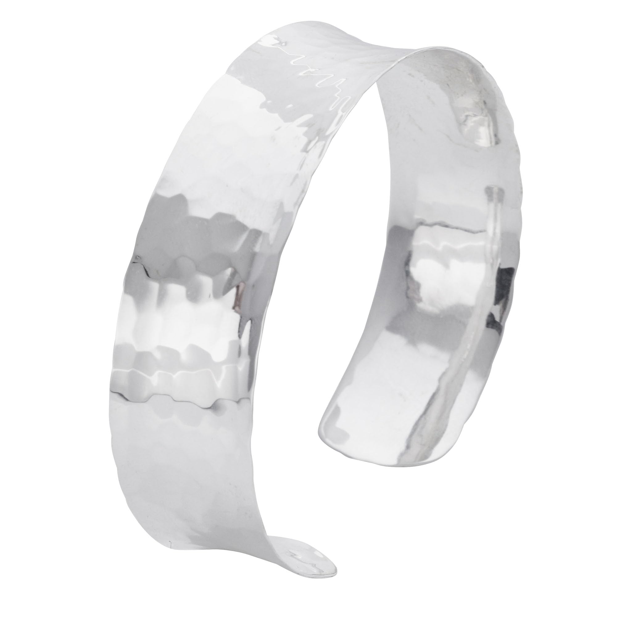 Silverly Brazalete Cóncavo Plata Esterlina Martillada | Brazaletes Plata Ajustables | Pulsera Puño Plano | Pulseras Anchas Plata Maciza 925 Mujer | Pulseras Minimalistas Modernas Plata de Ley Mujer