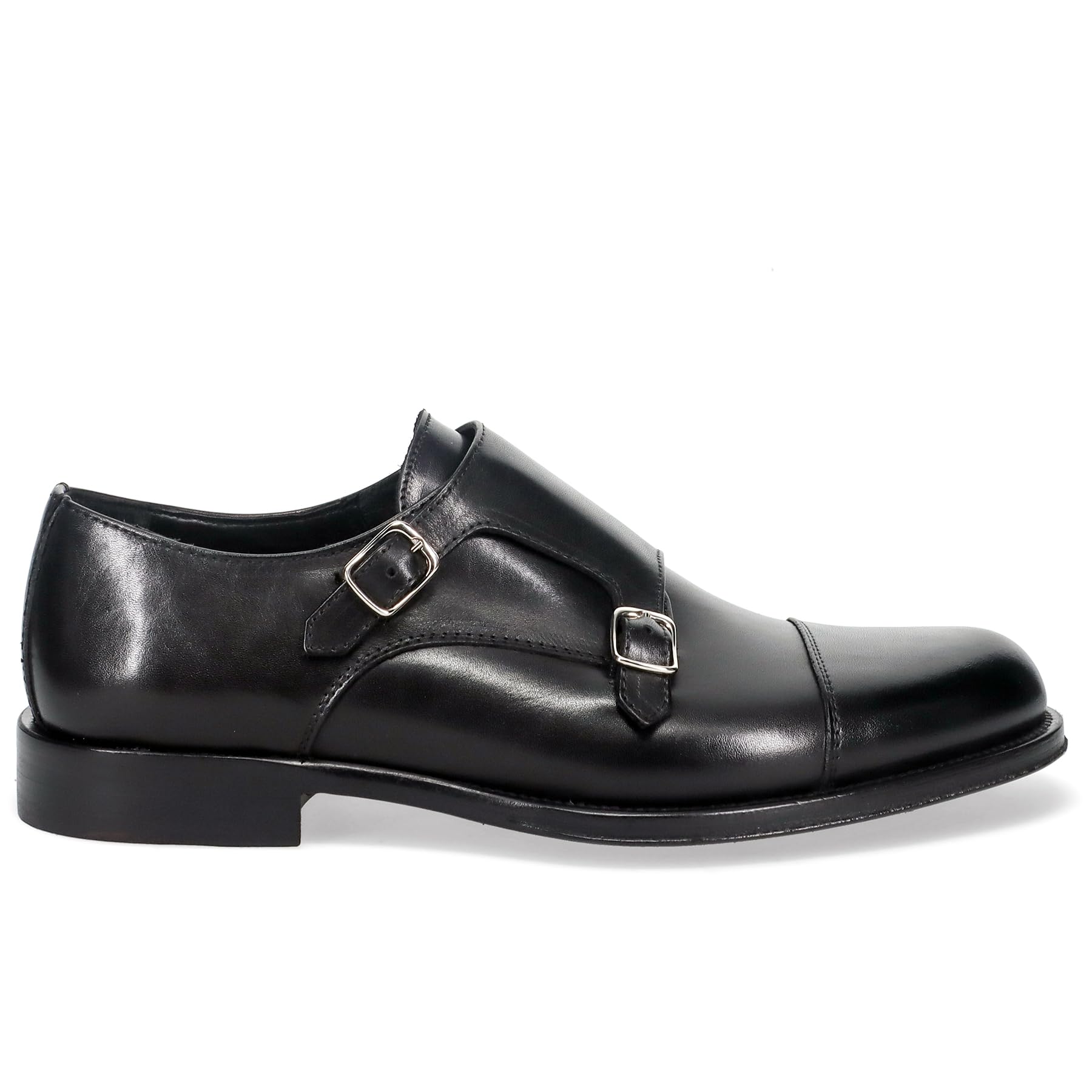 Sangiorgio Scarpa con Doppia Fibbia da Uomo Pelle Nera - 6724 Crust Nero - Taglia
