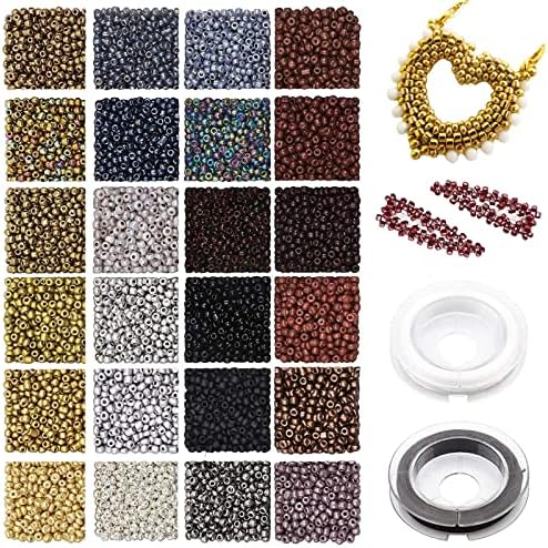 3mm Glass Seed Beads 4800pcs Small Craft Beads Bracelet Beads 24 Colors Assorted Pony Beads Set with Elastic Strings for DIY Bracelets Necklaces Earrings Crafting Jewelry Making for Christmas Gifts