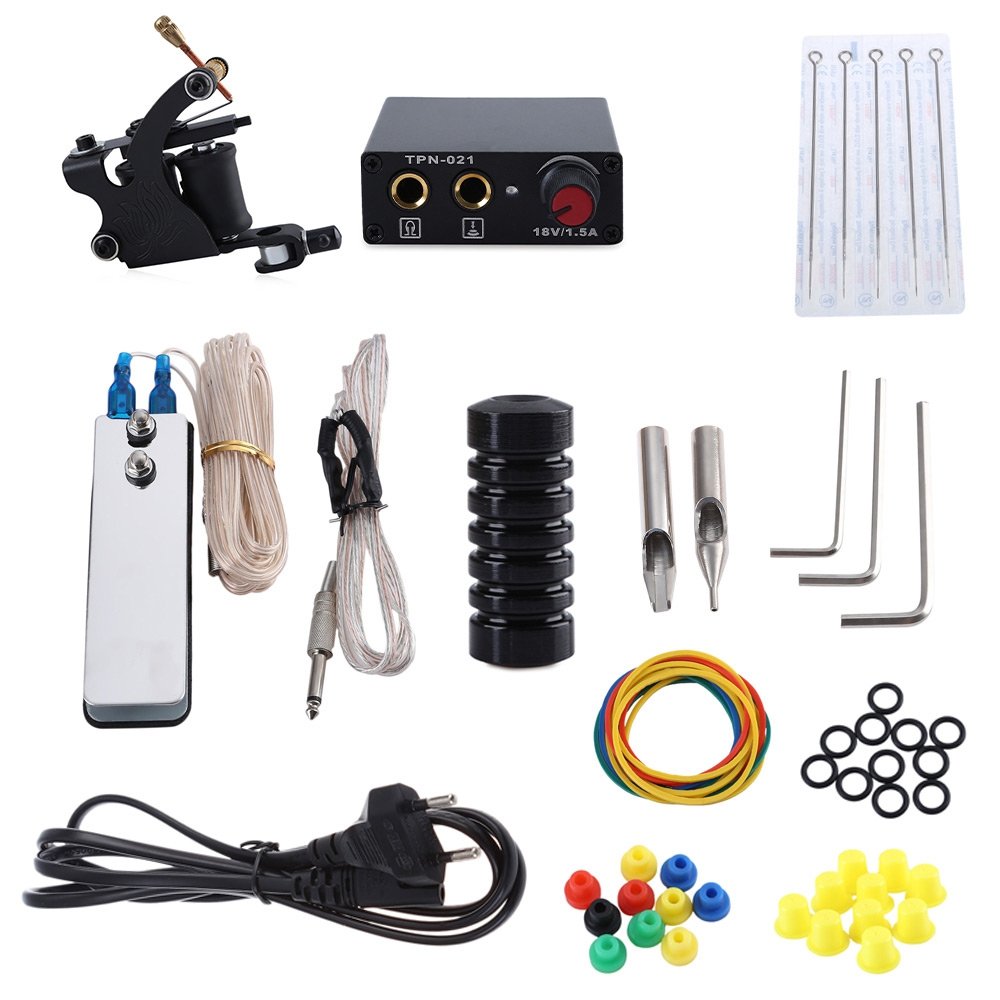 Hannea Tattoo Machine Kit 8 Wrap Coils Gun Needles Power Supply for