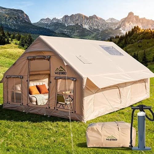 WildFinder Inflatable Tent with Skylight, 5-Min Quick Setup Blow Up Tents with Pump, Heavy Duty Inflatable House, Waterproof Hot Tent with Stove Jack, Air Glamping Tents for Camping
