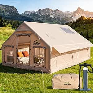 7 Best Inflatable Tent For Family Camping In 2026 3 Inflatable Tent with Skylight, Quick Setup Blow Up Tents with Pump, Hot Tent with Stove Jack, Waterproof Oxford Inflatable House for Camping, Air Glamping Tents for Camping Adult 8-12 Person